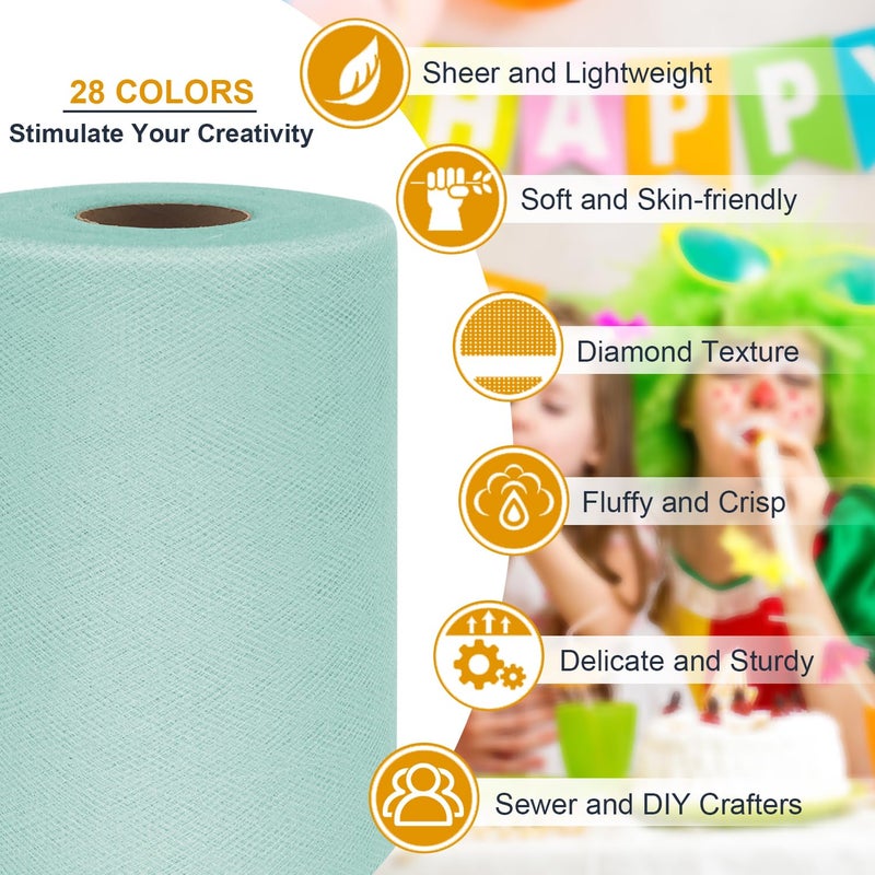 Ableme Deco Tulle Fabric Roll 6 Inch by 100 Yards (300 ft) Tulle Ribbon Sheer Mesh Netting for DIY Tutu Skirt Gift Wrapping Wedding Baby Shower Birthday Halloween Party Decorations Crafts, 34 Colors (Aqua Blue) - Image 3